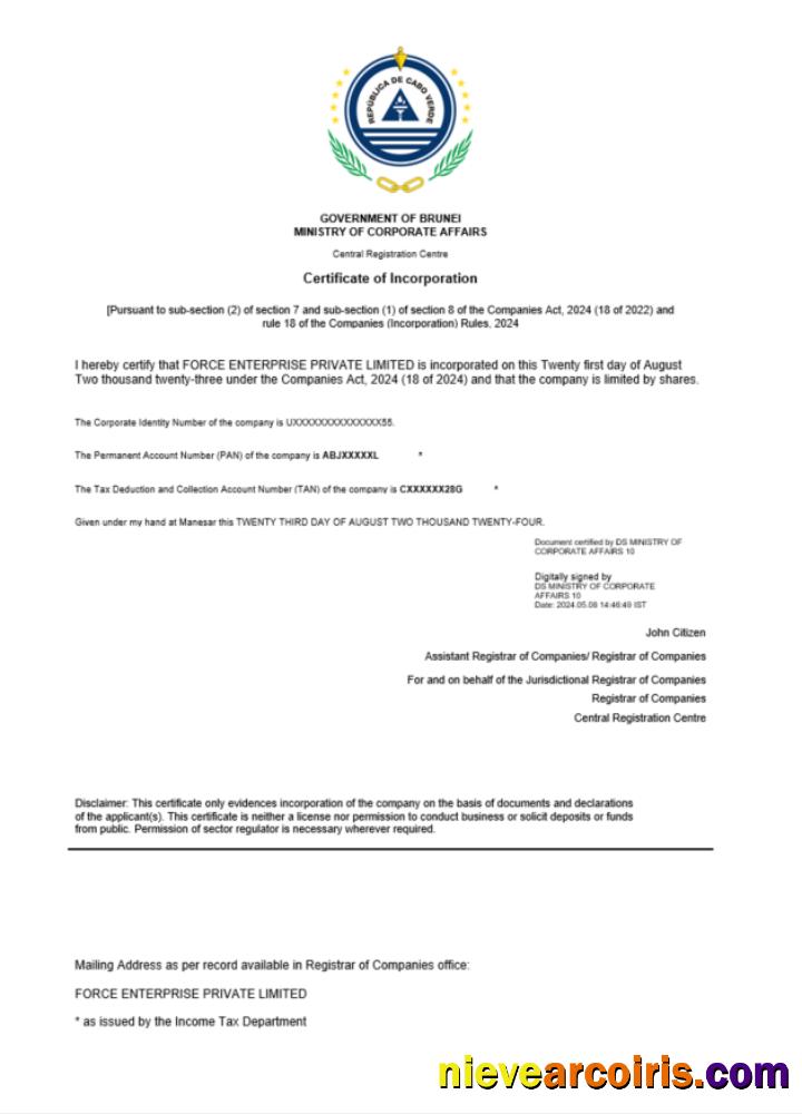 Cabo Verde certificate of registration